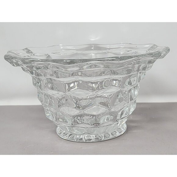 Vntg Pressed Glass Clear Textured Bowl With Diamond Pattern Wavy Rim‎ Design MCM - Picture 4 of 8